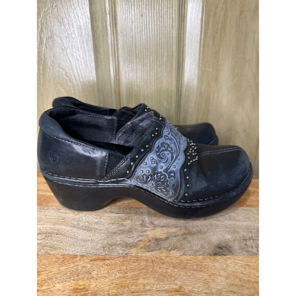 Ariat Womens Size 9.5 Black/Gray Leather Mules Clogs Ashland Western - Picture 4 of 6